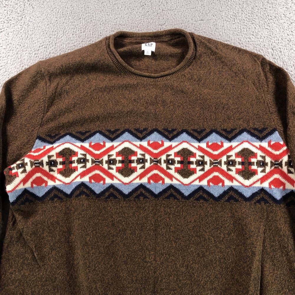 Gap Sweater Adult Extra Large Brown Roll Neck Aztec Southwest Fair‎ Isle Jumper